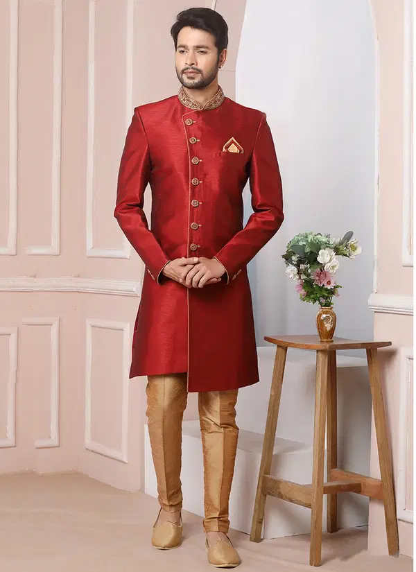 Ethnic Wear Banarasi Silk Wholesale Sherwani Collection